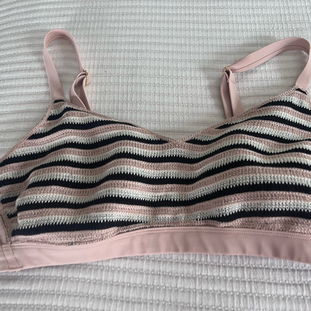 Shade & Shore Pink and Black Striped Swim Top